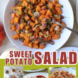 collage of images of sweet potato salad, with text overlay.