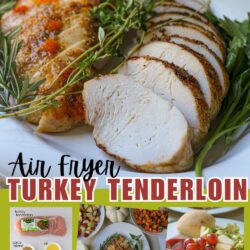 collage of air fryer turkey tenderloin images with text overlay.