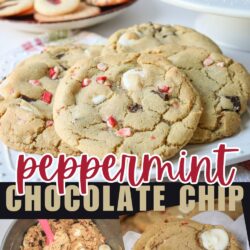 collage of peppermint chocolate chip cookies with text overlay.