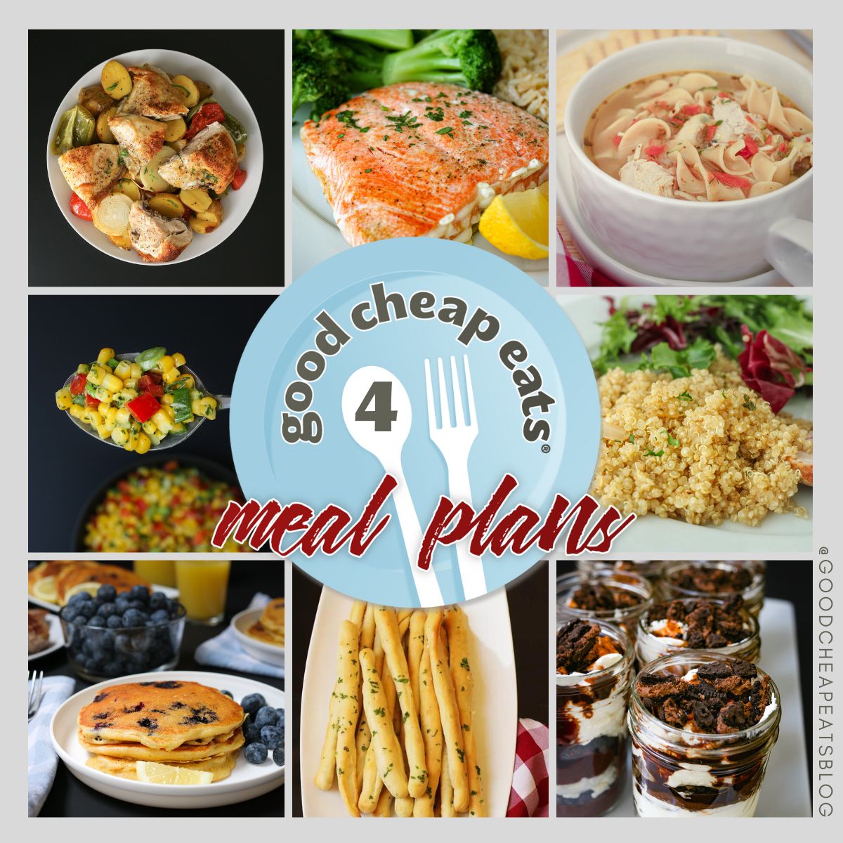collage of recipes in week 4 meal plan, with text overlay.