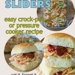 collage of images for chicken sliders on hawaiian rolls.