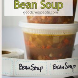 instant pot bean soup in freezer containers with text overlay.