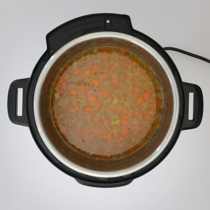 the finished soup in the pot.