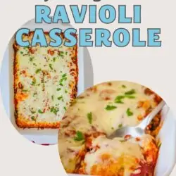 collage of different images of ravioli casserole.