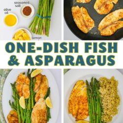 rectangle collage of fish and asparagus images, with text overlay.