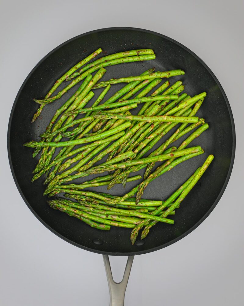 asparagus spears in the skillet.