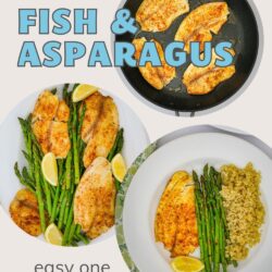 collage of fish and asparagus images, with text overlay.