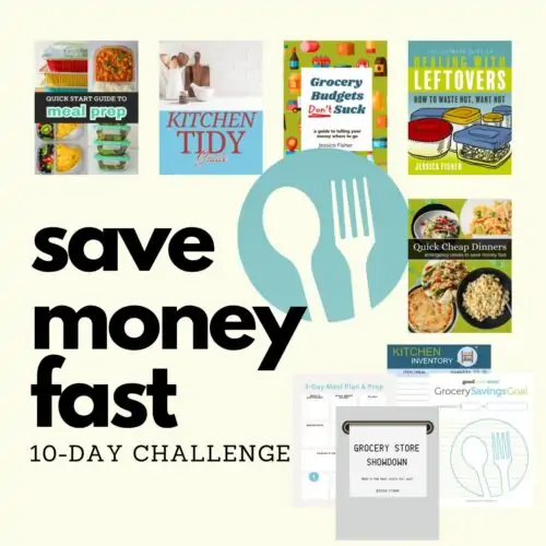 collage of images in 10-day save money fast challenge.