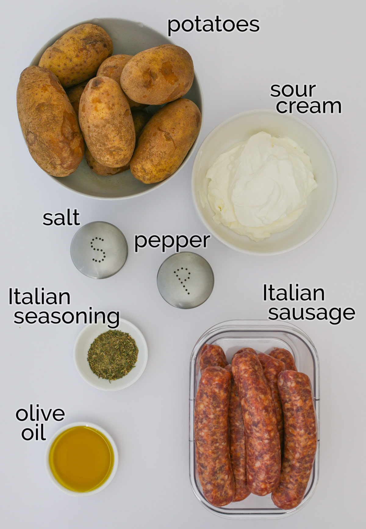 ingredients for sheet pan sausage and potatoes. 