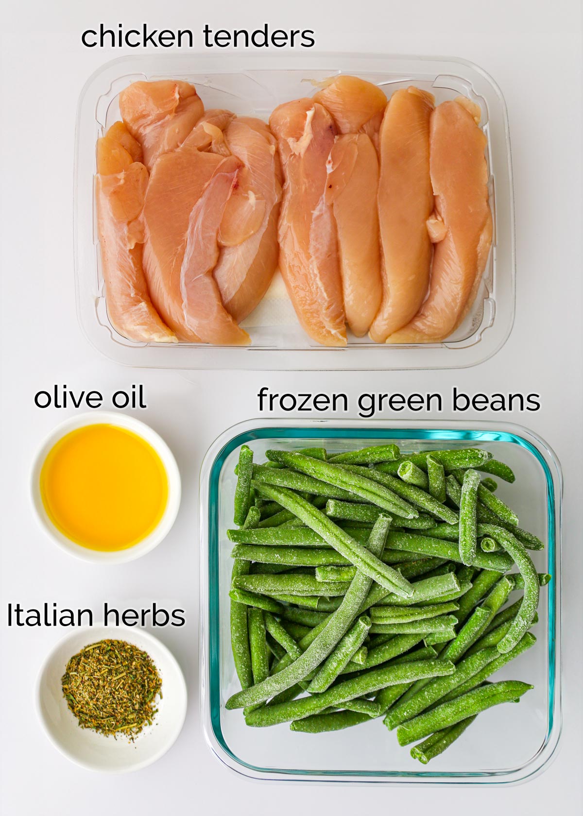 ingredients to make chicken and green beans.