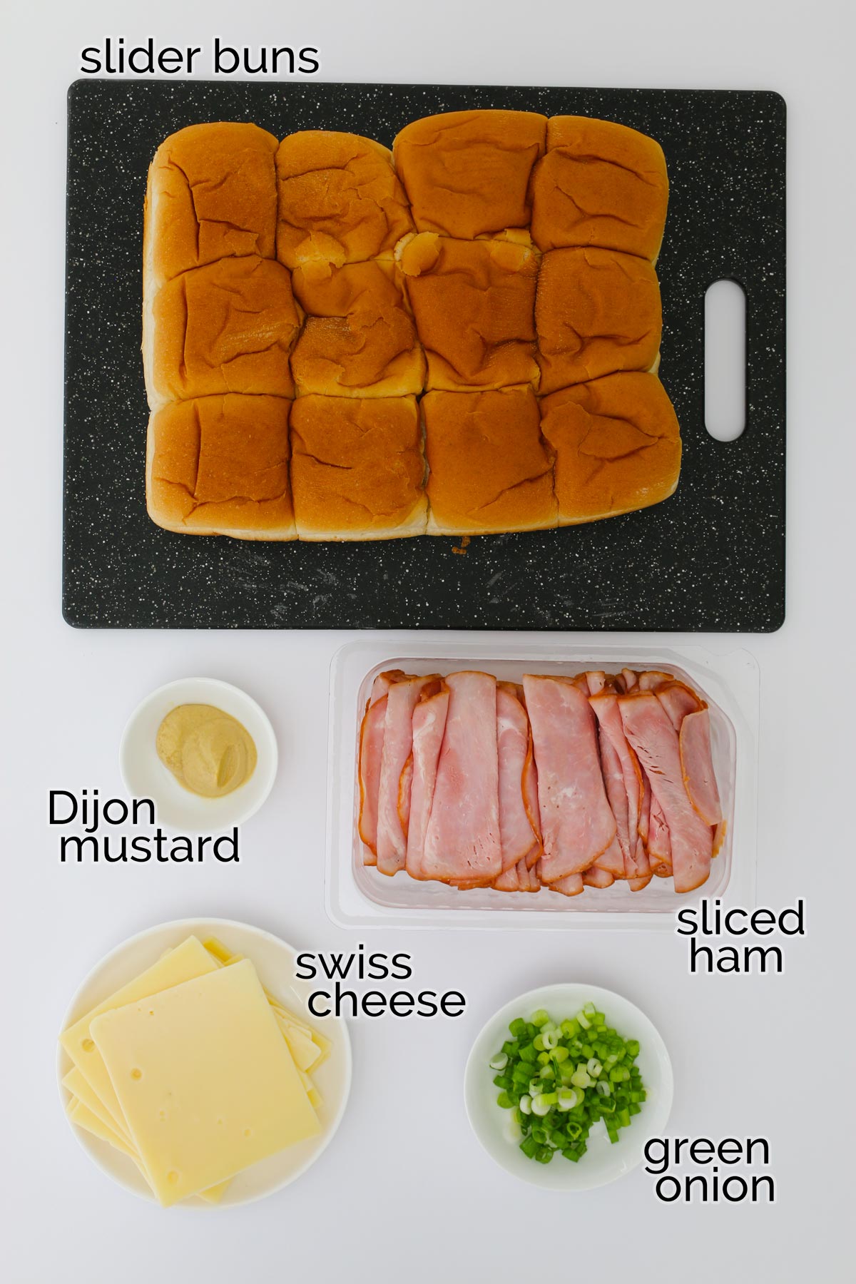 ingredients for hot ham and cheese sliders.