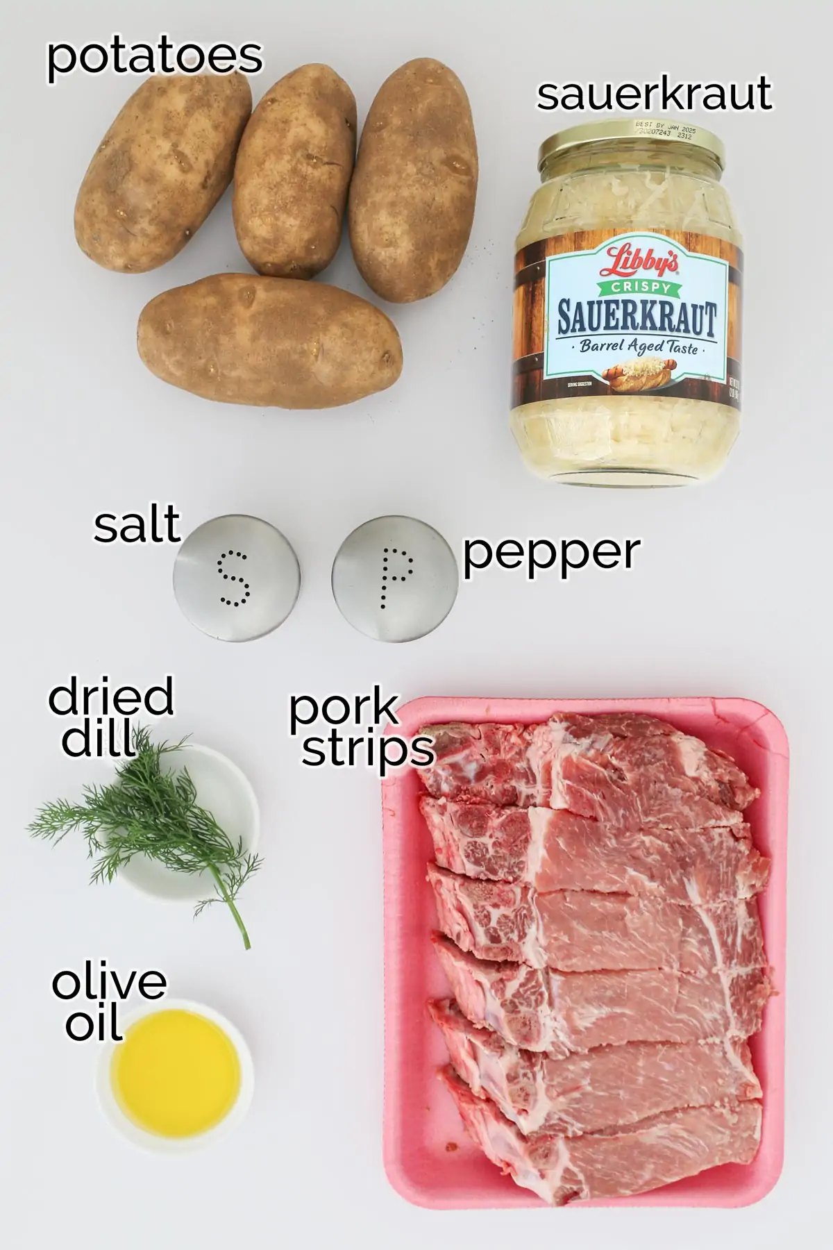 ingredients for sauerkraut and pork.