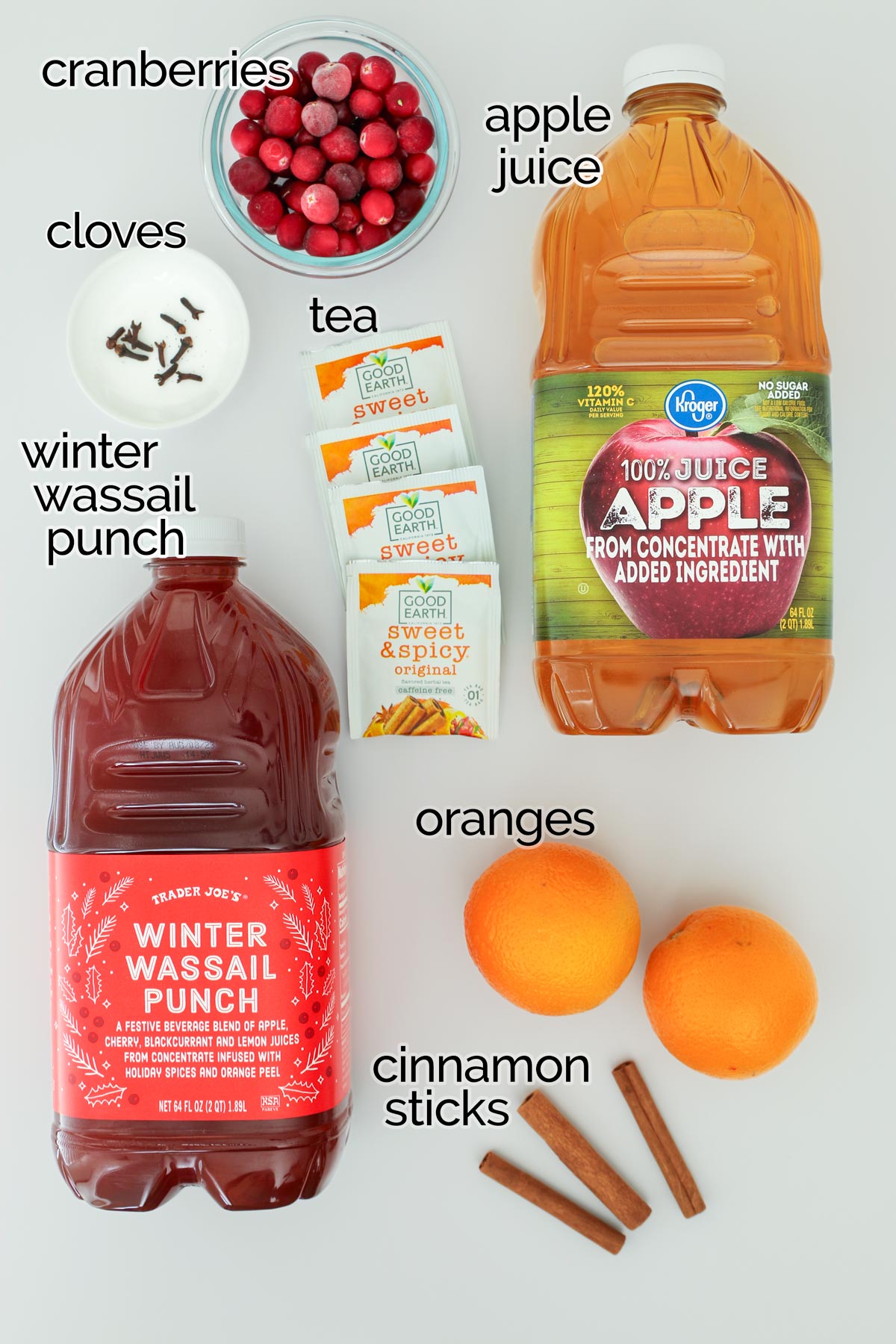 ingredients for wassail tea punch.