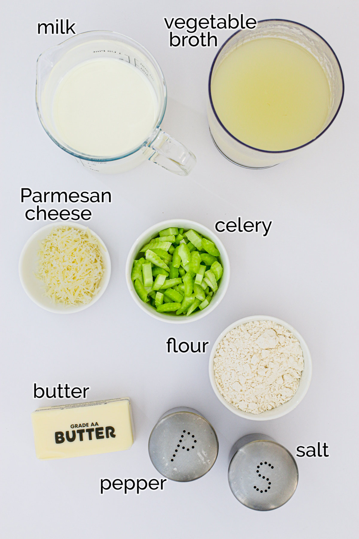 ingredients for cream of celery soup.