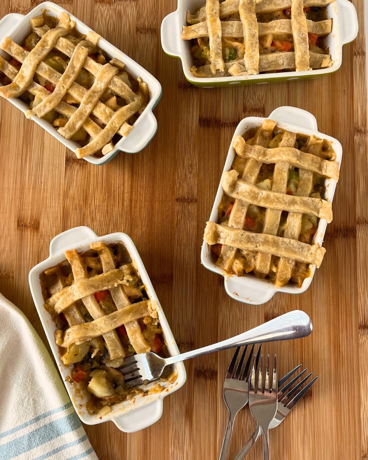 array of single serve chicken pot pies.