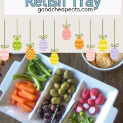 relish tray image with text overlay and easter decor.