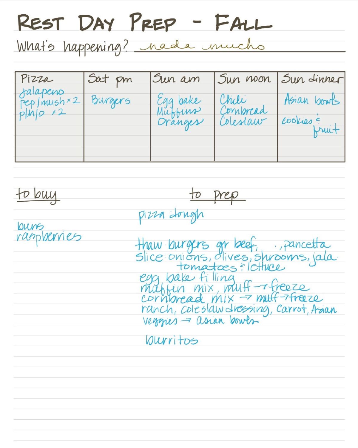 screen shot of rest day prep.