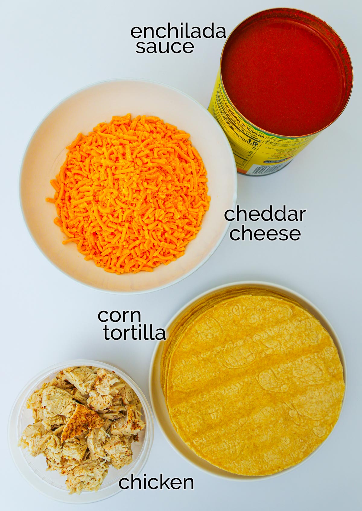 ingredients for crockpot enchiladas laid out on the counter.