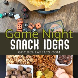 collage of game night snacks with text overlay.