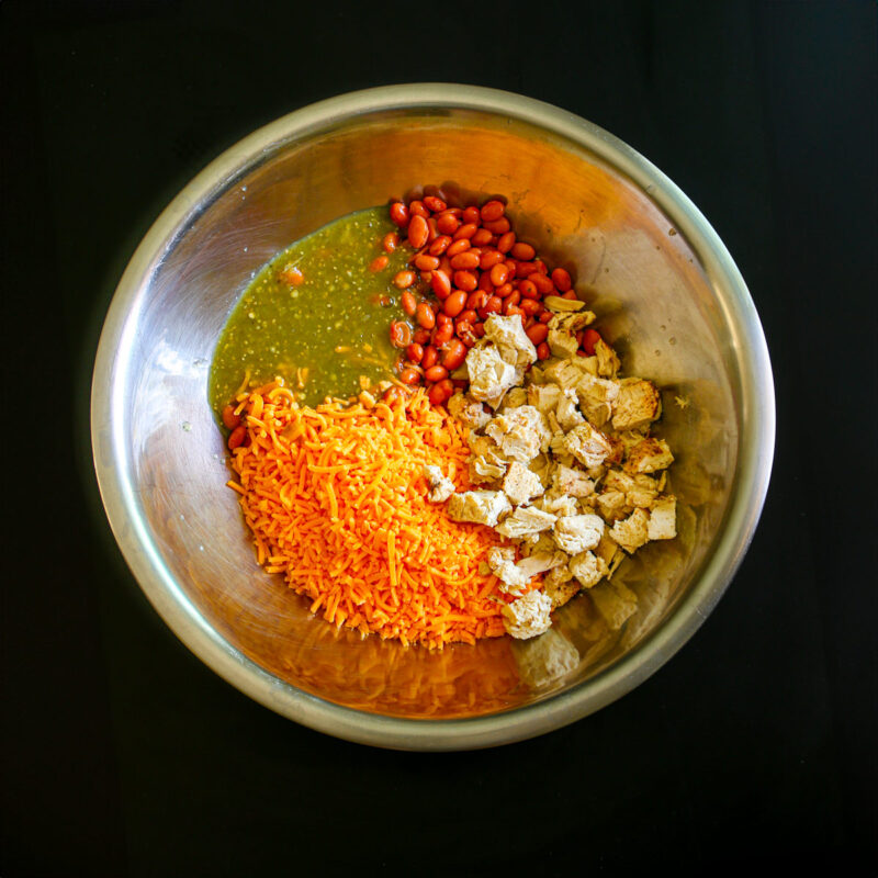 mixing bowl with filling ingredients.