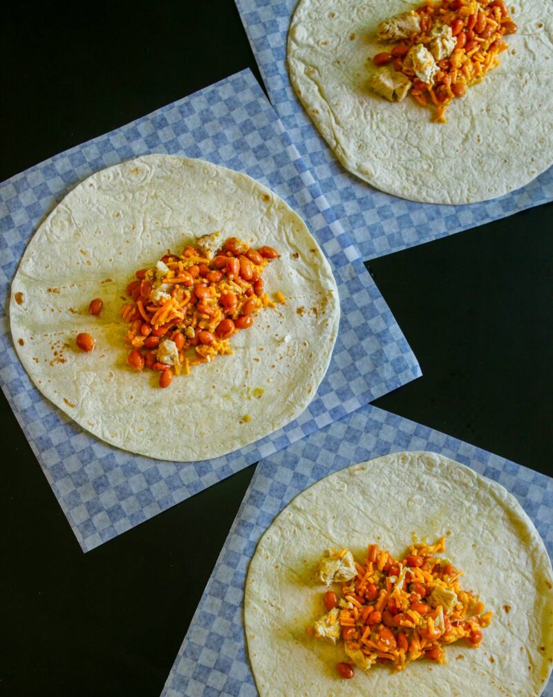 filling lined out on tortillas.