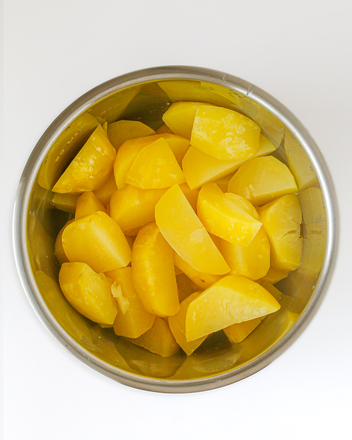 cooked potatoes in a pot.