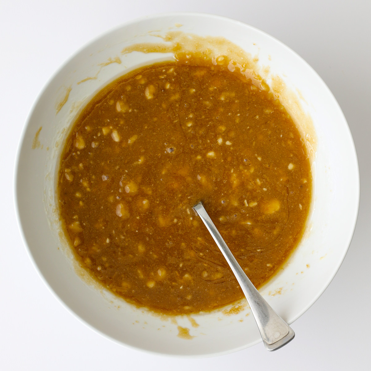 banana mixture in white bowl.