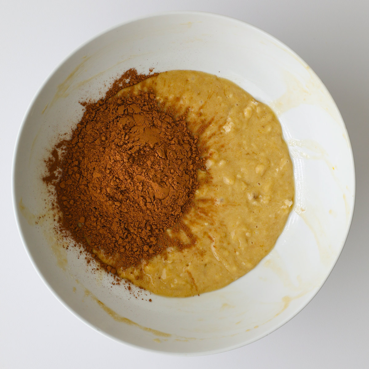adding cocoa powder to some of the wet ingredients.