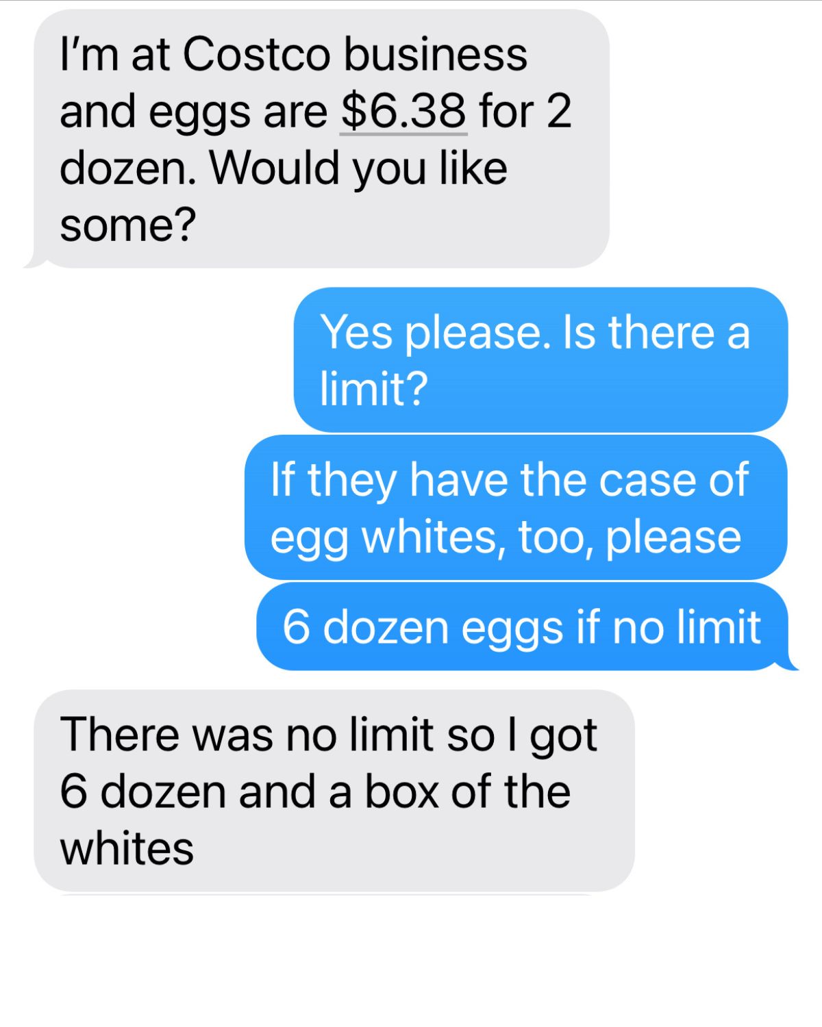 text exchange about eggs.