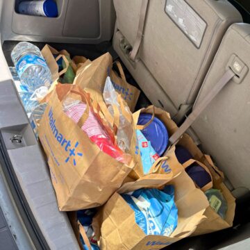 walmart bags in back of van.