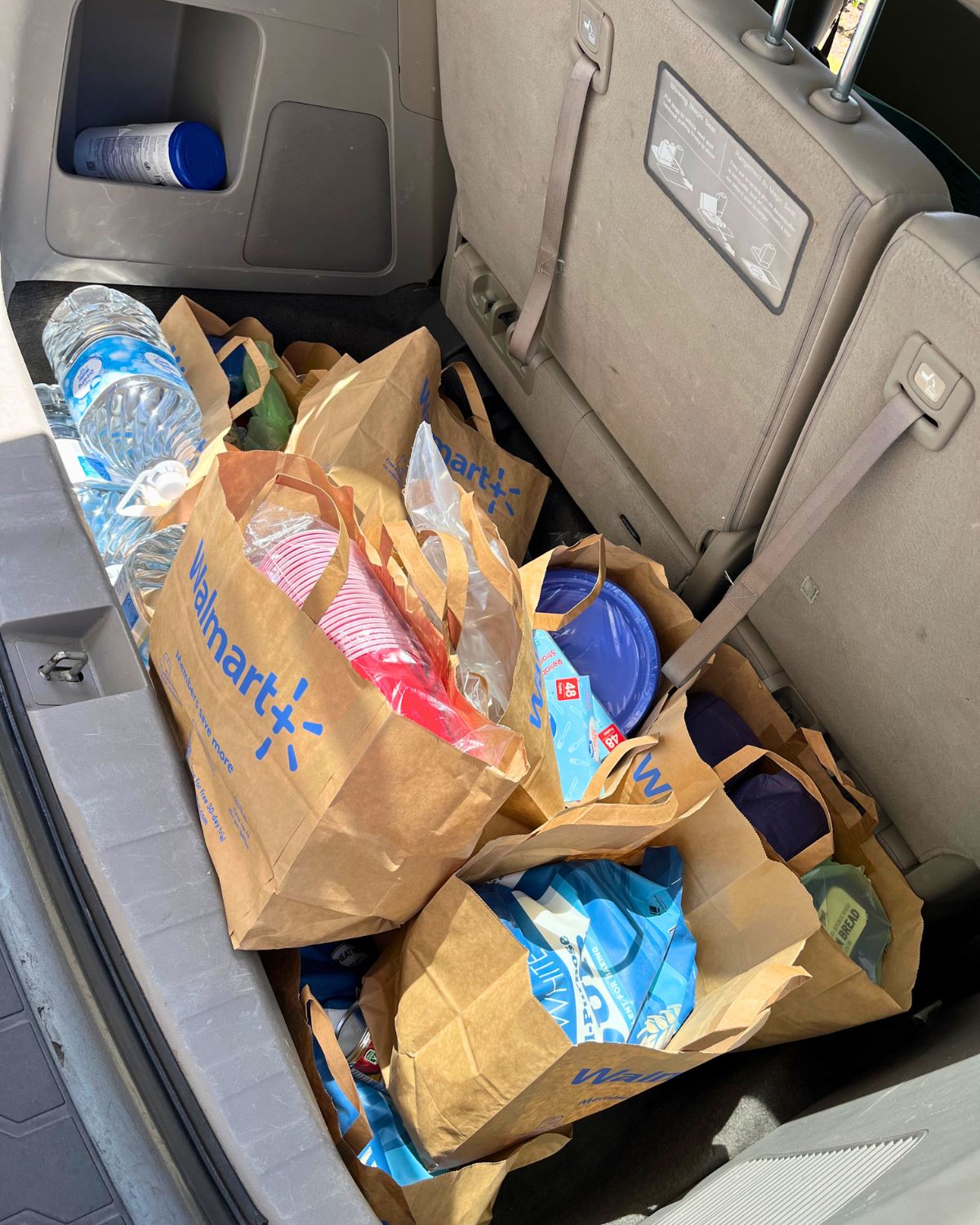 walmart bags in back of van.