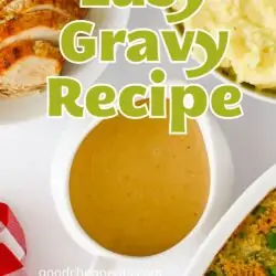 easy gravy in gravy boat, with text overlay.