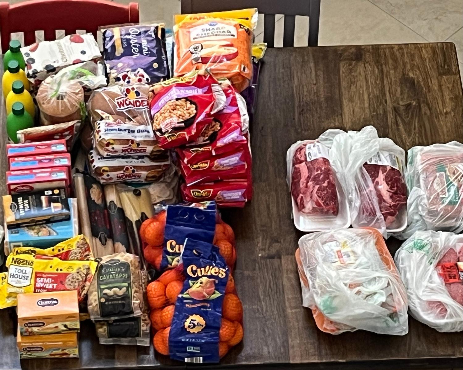 groceries purchased at Ralphs, laid out on table.