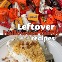 collage of leftover candy recipes, with text overlay.