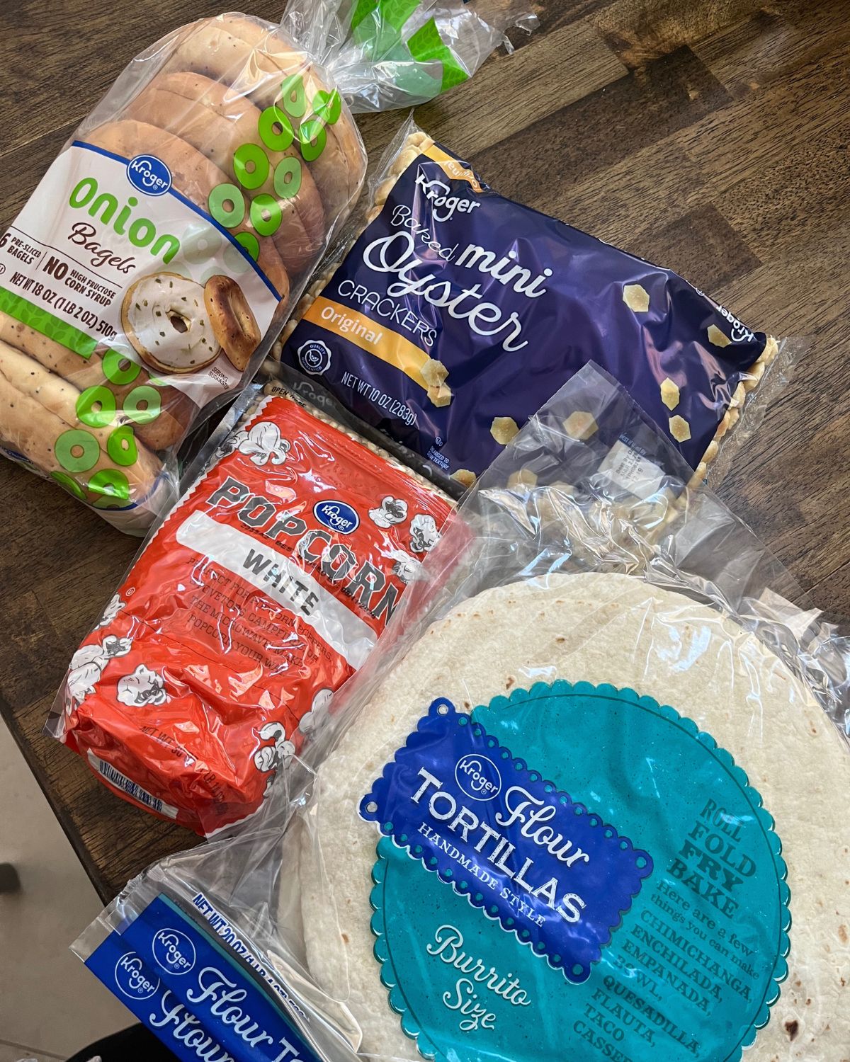 kroger groceries on table.