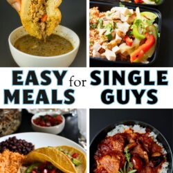 collage of easy meals for one person, with text overlay.
