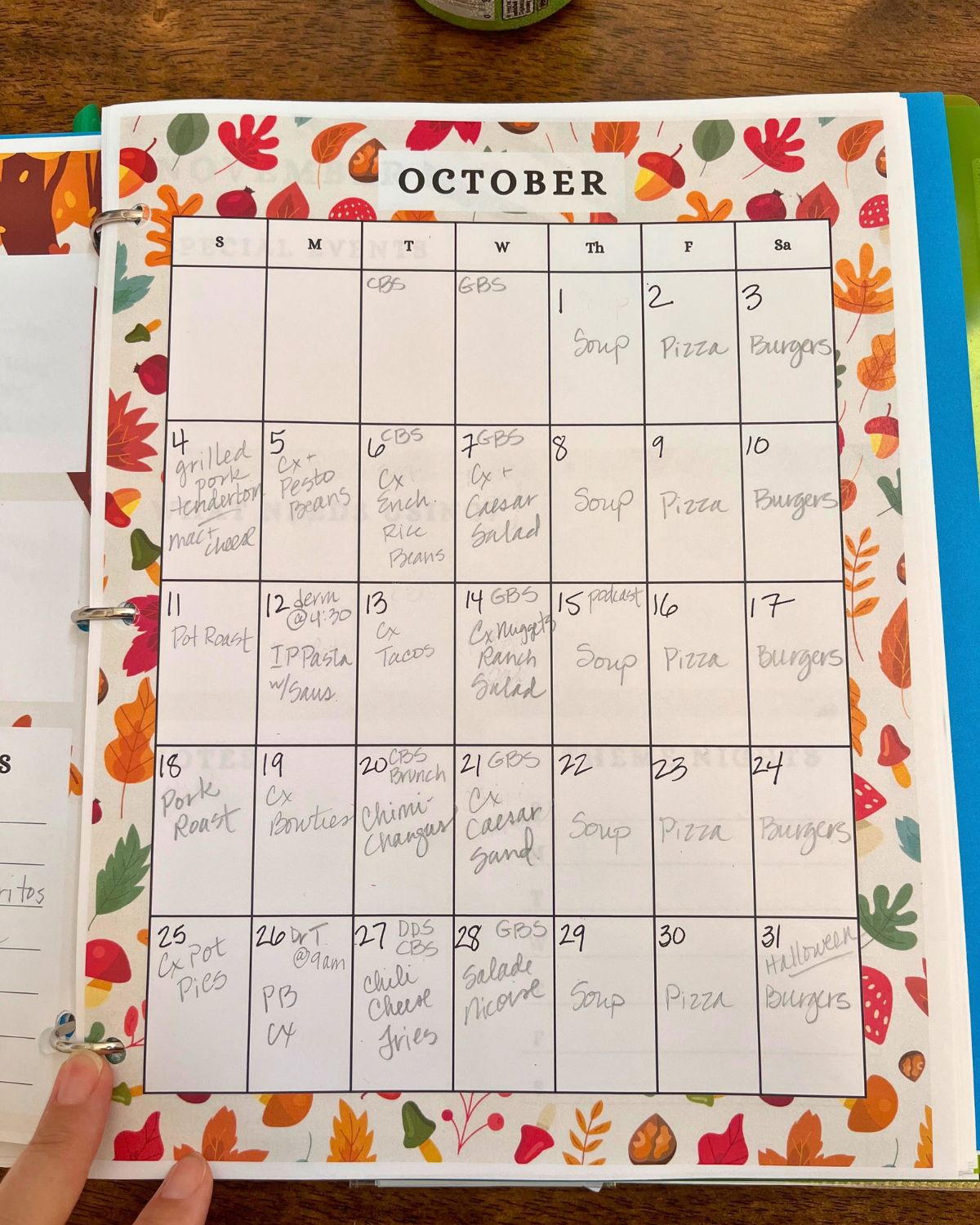 meal plan for october.