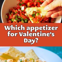 collage of valentine appetizers, with text overlay on red background.