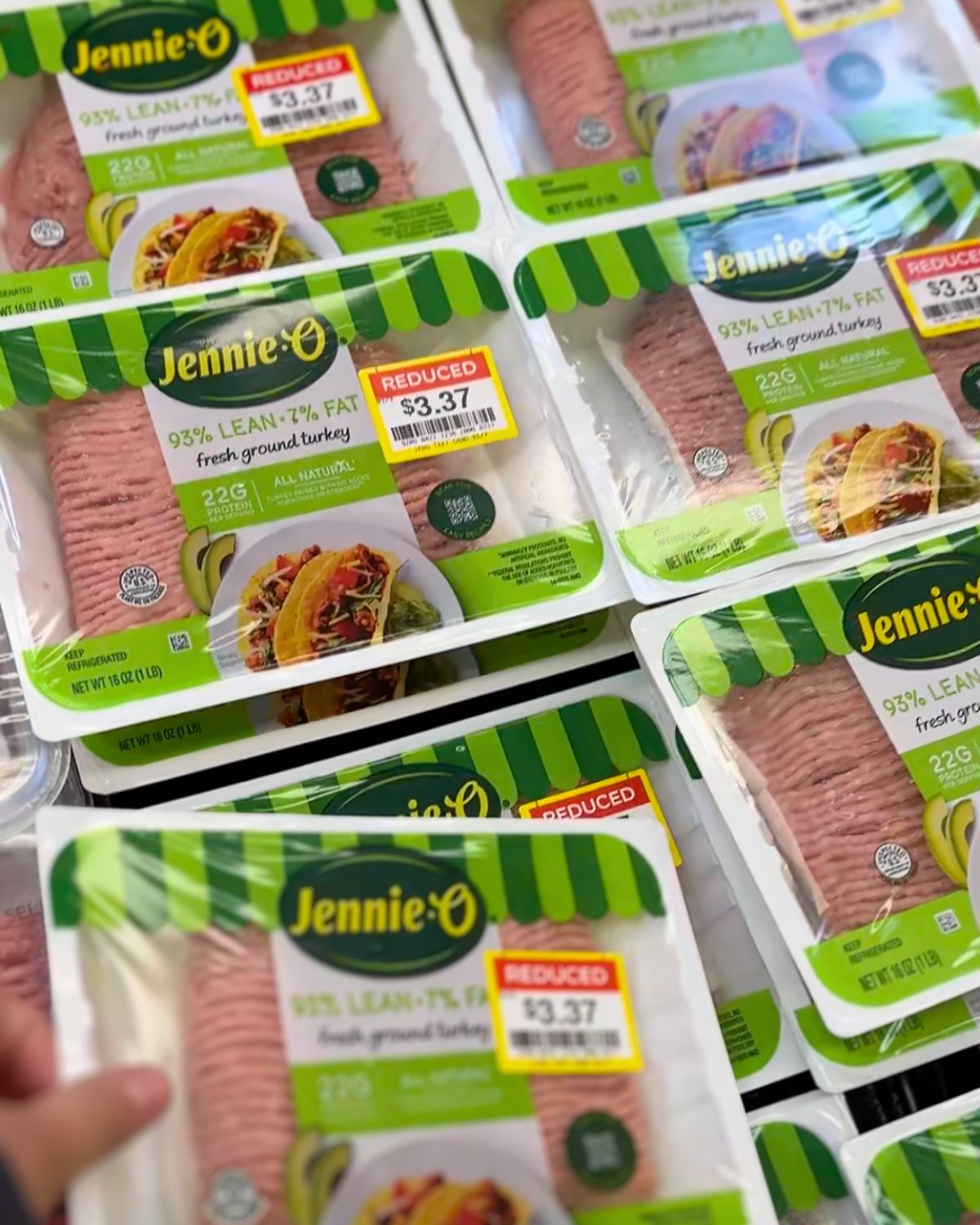 ground turkey on clearance for $3.37.