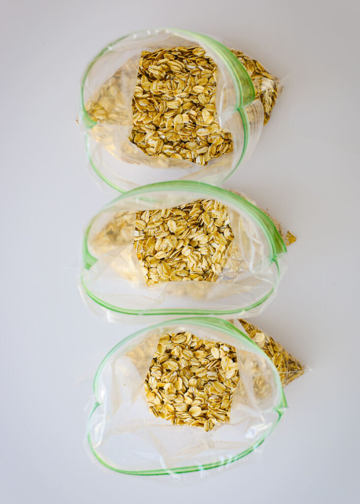 oats in three bags lined up.