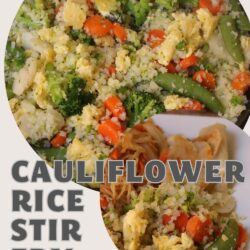 cauliflower stir fry collage, with text overlay.