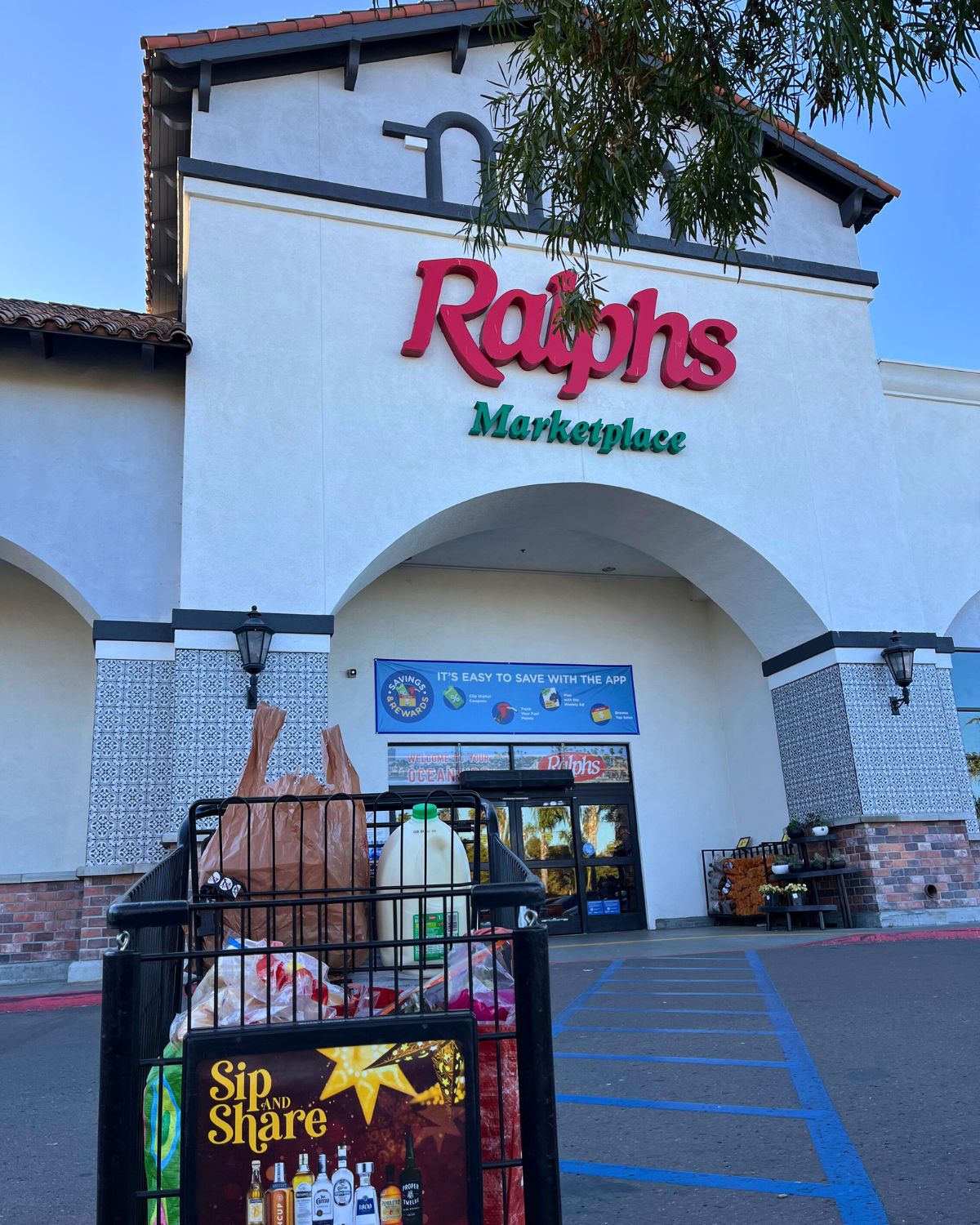 cart of groceries outside of ralphs.