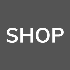 square brown box with the word SHOP in white block lettering.