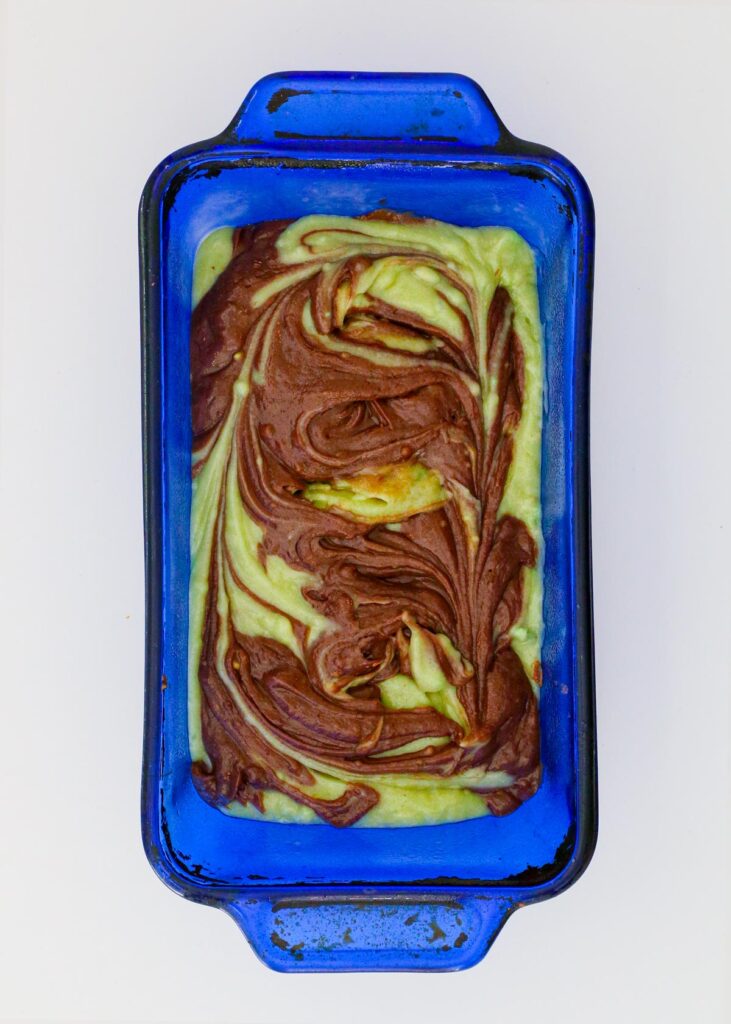 the batters swirled together in the pan.