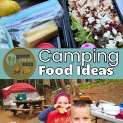 collage of camping food ideas, with text overlay.