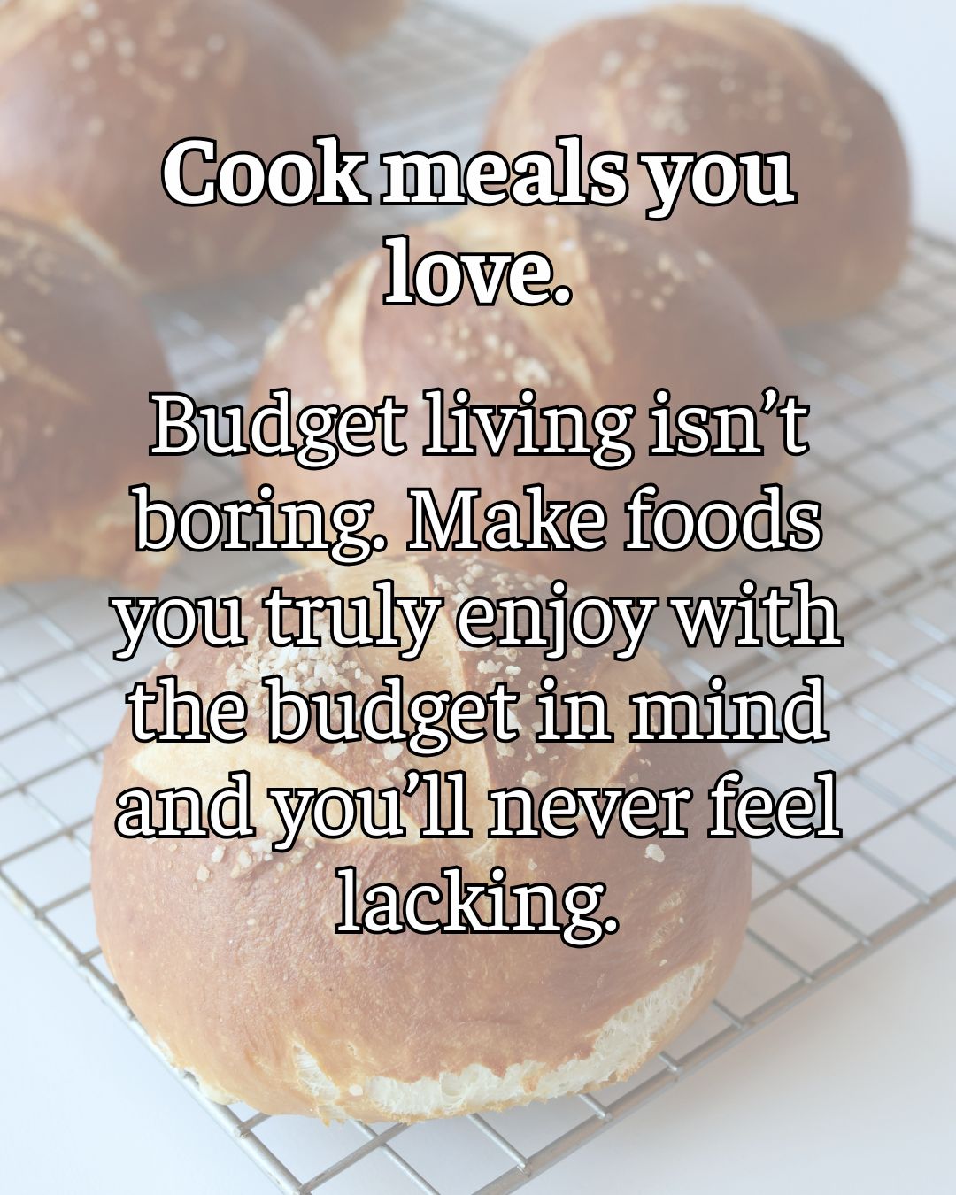 pretzel rolls on rack, with text overlay.