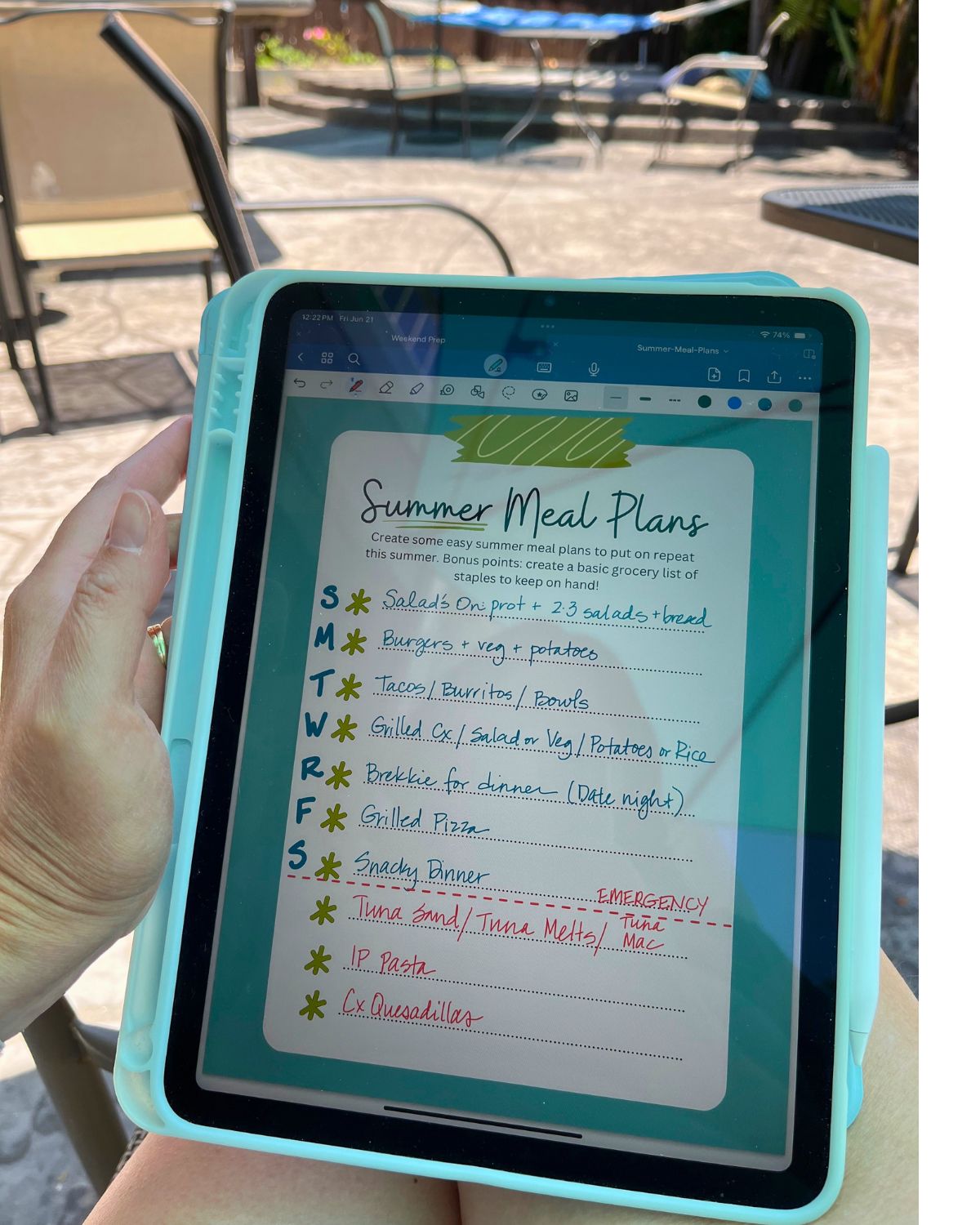 summer meal rotation on iPad.