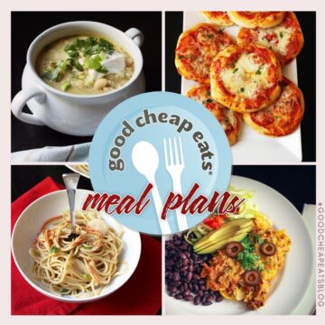 collage of recipes included in family faves meal plan.