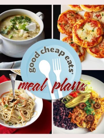 collage of recipes included in family faves meal plan.