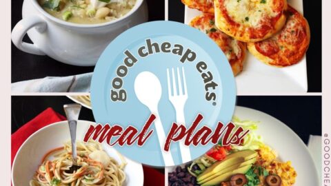 collage of recipes included in family faves meal plan.